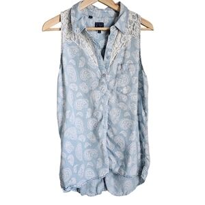 Guess Button Down Sleeveless Chambray Button Front Size L